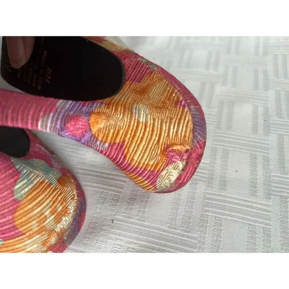 Amanda PinaColada Pink Orange Floral Mules | Leather Sole Fabric Heels 9.5W - Picture 11 of 11